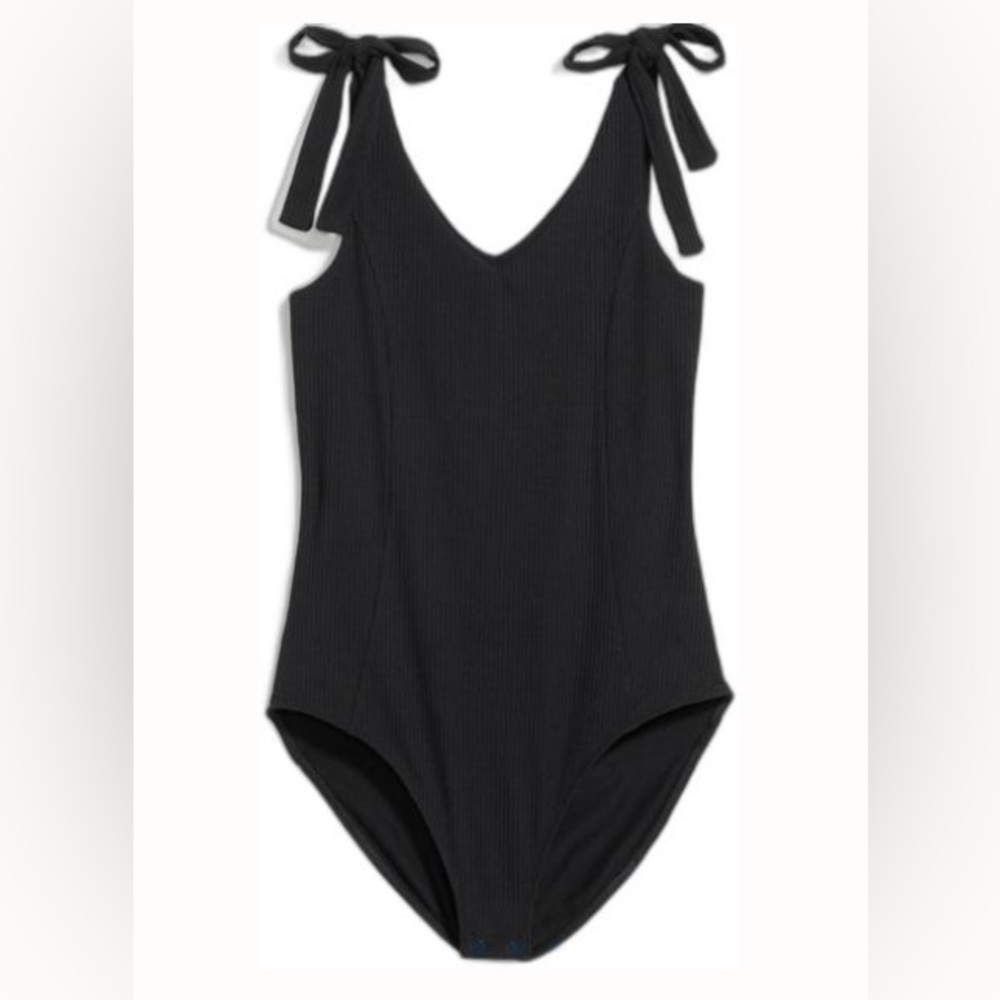 Old Navy Black Tie Tank Ribbed Bodysuit Size Large